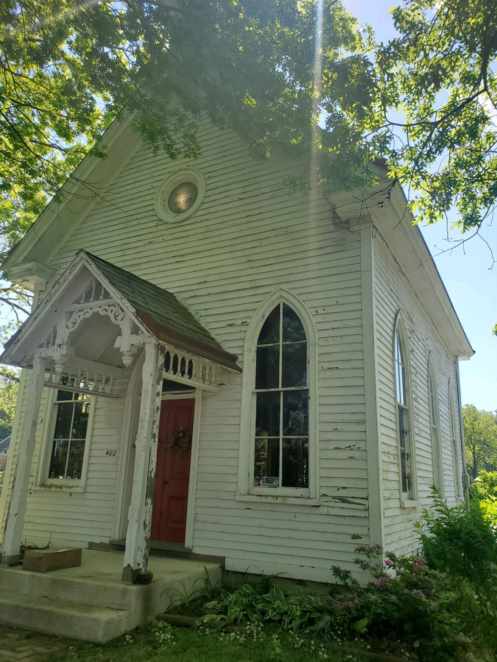 Church with a rough exterior in need of care
