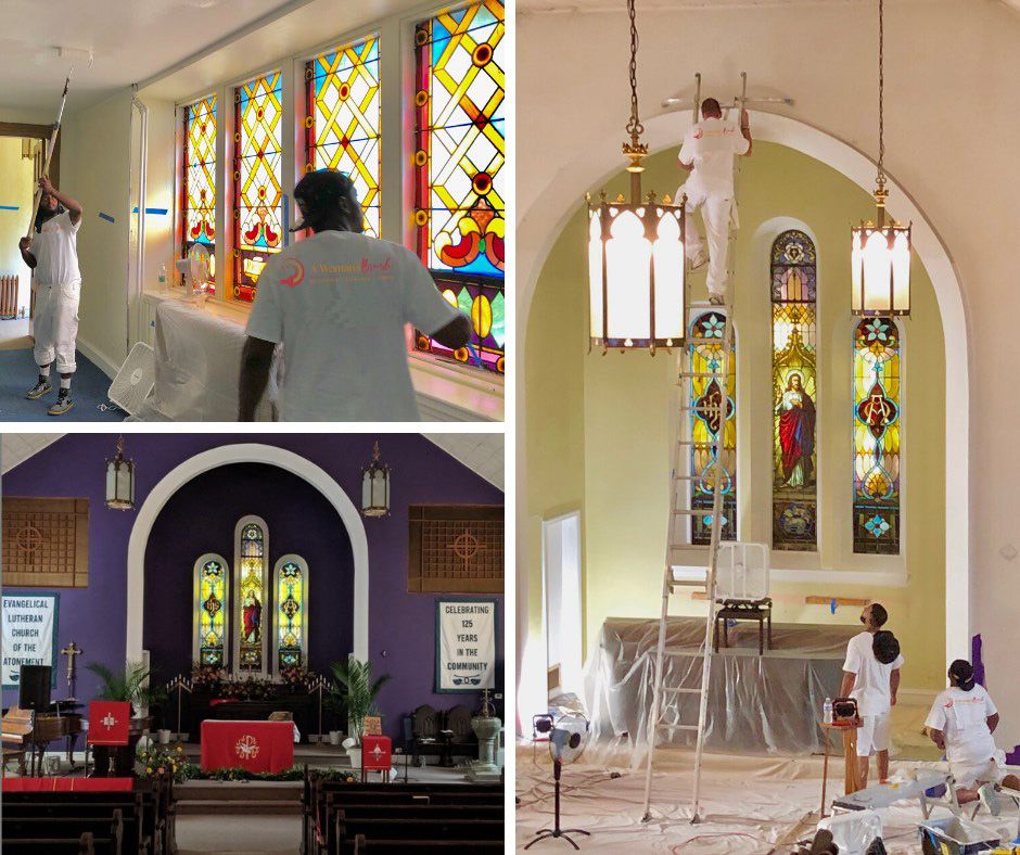 A Woman's Brush worker painting the inside of a church